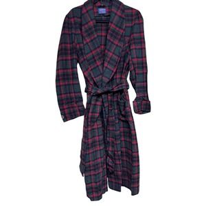 Vintage PENDLETON Red Wool Tartan Plaid Belted Bathrobe Men's Size Medium